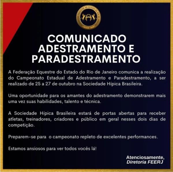 COMUNICADO ADESTRAMENTO E PARADESTRAMENTO